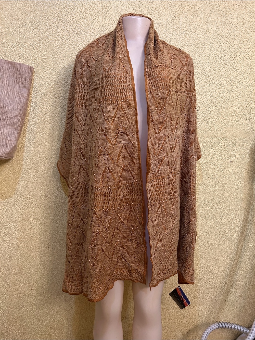 Lightweight Open-Front Knit Cape in Camel